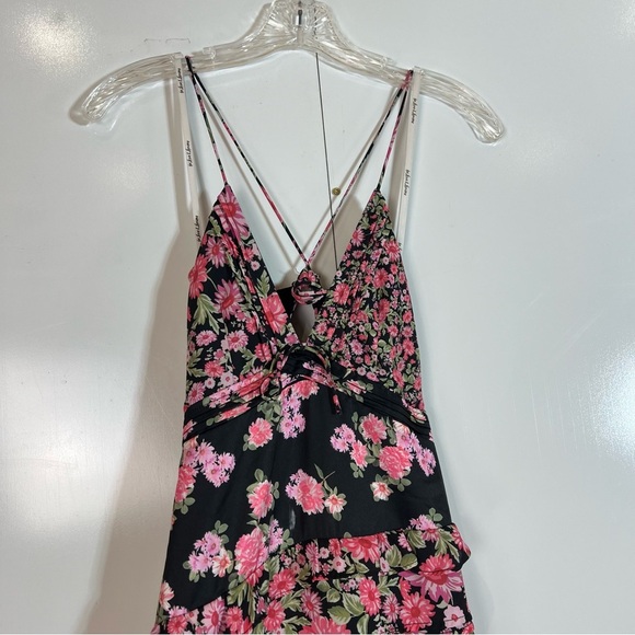 For Love & Lemons Rosalyn Pink Floral Ruffled Bohemian Formal V Neck Maxi Dress - Picture 9 of 15